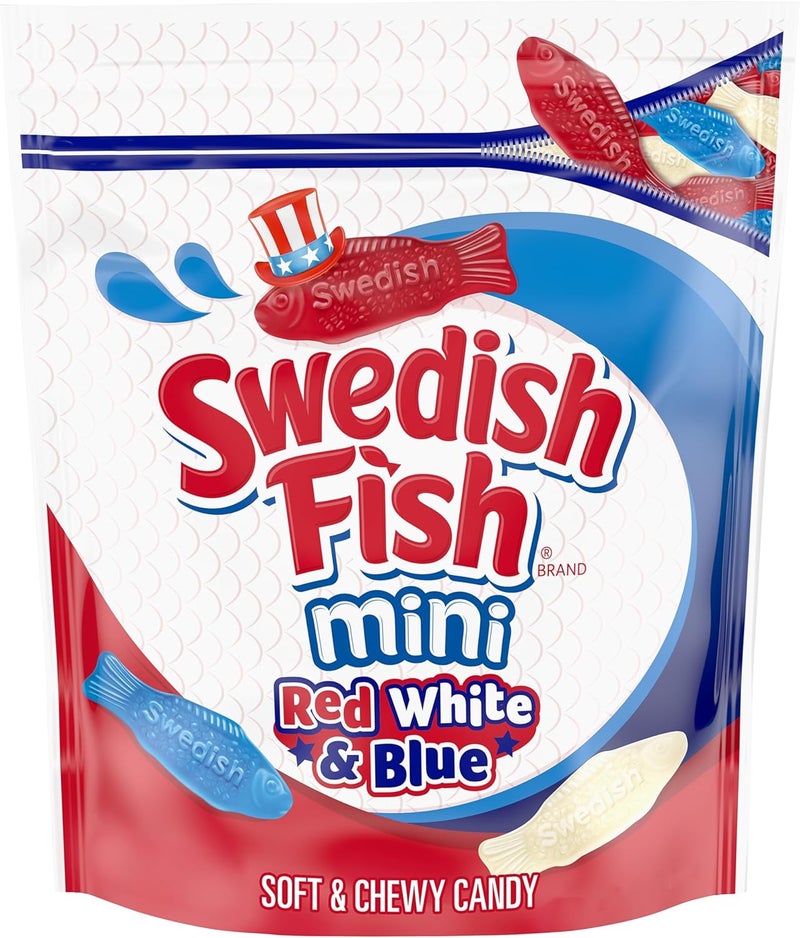 Sour Patch Kids SWEDISH FISH Mini Red, White & Blue Soft & Chewy Candy - Image 1